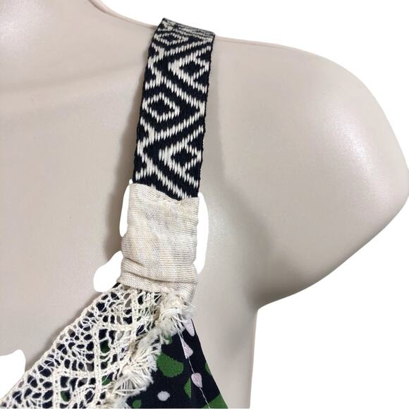 Rewind Tribal Print Macrame Tank Top Orange Ombre Black Tribal Design V Neck - Picture 13 of 16